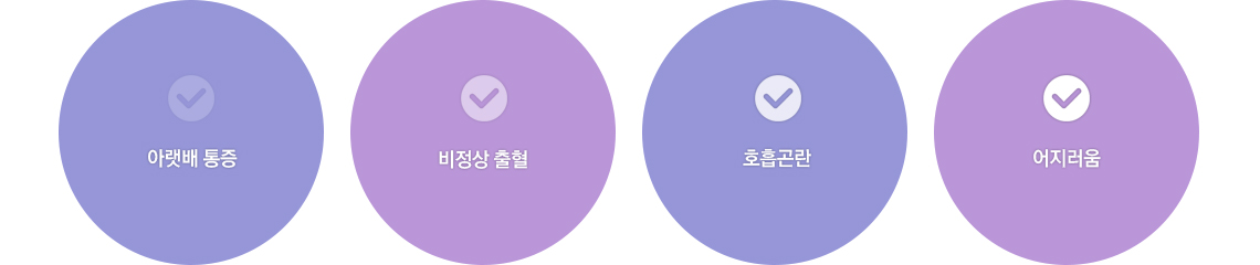 아랫배 통증 / 비정상 출혈 / 호흡곤란 / 어지러움